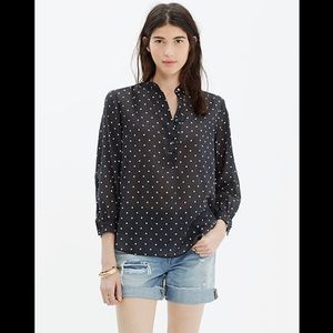 MADEWELL Shirred Popover‎ Shirt in Dot Black White